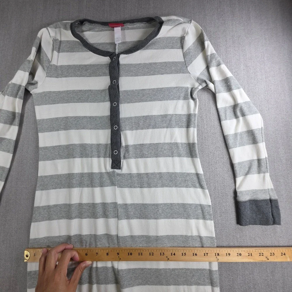 Wondershop One Piece Pajamas Women Large Grey White Striped Henley Union Suit‎